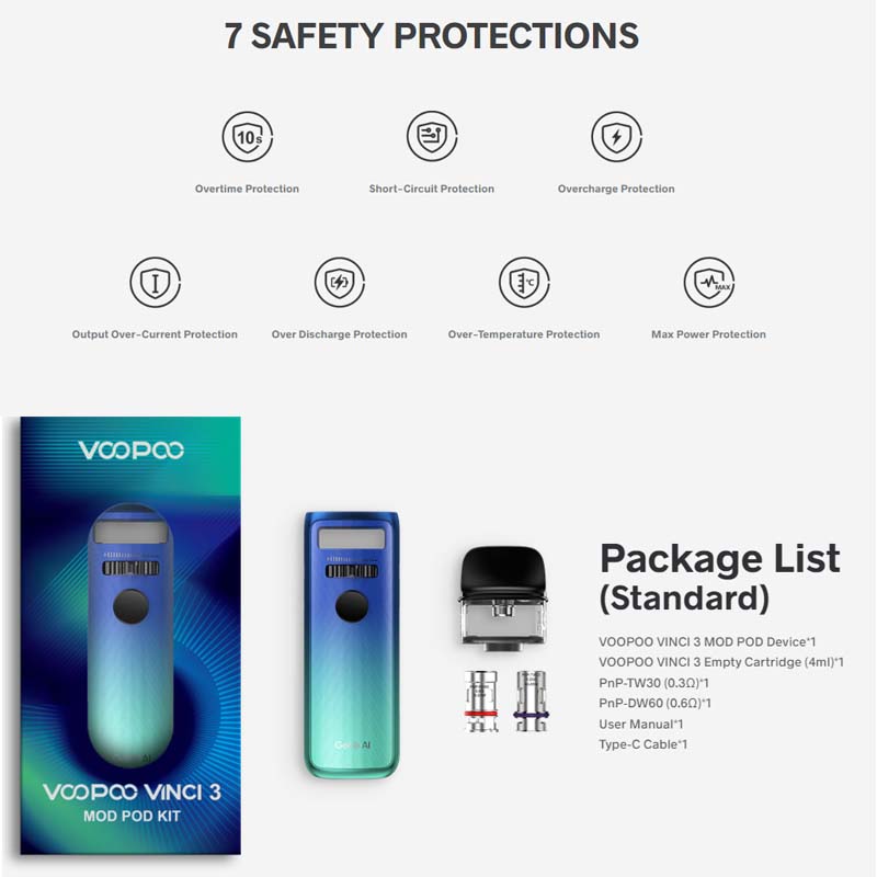VOOPOO VINCI 3 Mod Pod Kit 1800mAh 4ml safety protections